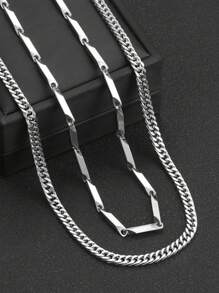 2 件装男士黑色项链不锈钢风格链条简约朋克哥特 60 厘米适合新年礼物日常佩戴送给男朋友的礼物 - 2pcs項鍊(沒有盒子) - 查看 6