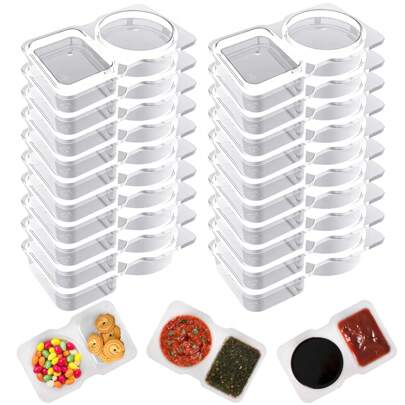 20 Peças Recipiente para Condimentos com Dois Compartimentos, Recipientes Reutilizáveis para Lanches, Recipientes para Condimentos com Tampas, Recipientes para Molhos para Lanches, Mergulhos, Para Viagem e Acampamento ao Ar Livre