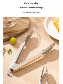 1 Set Stainless Steel & Wooden Food Tongs, Korean BBQ Grill Tongs, Wooden Handle Steak Tongs, Extra Long BBQ Tongs, Suitable For Home & Outdoor Use
