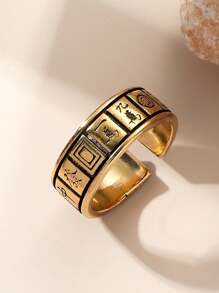 1 chiếc nhẫn hở kiểu mạt chược bằng kim loại cổ điển, thích hợp để đeo hàng ngày - Màu Bạc Cổ - Xem 4