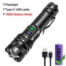超亮LED手电筒，USB充电式高功率战术手电筒，远射程露营灯 - 18650 battery - 查看 7