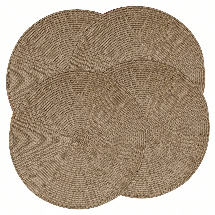 1pc/2pcs/4pcs/6pcs -Piece Set Round Non-Slip Table Mat Waterproof Natural Braided Placemats, Under Plate, Boho Placemats For Kitchen Table Indoor/Outdoor Washable, Heat-Resistant Placemat For Dining Table Perfect For Table Decoration For Home, Hotels, Restaurants, Parties, Camping, Festivals, Weddings, Events, Holidays. Universal Placemats All Year Round.