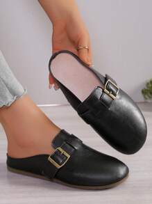 厚底一脚蹬封闭式鞋头穆勒凉鞋，休闲一脚蹬舒适乐福鞋，时尚丑可爱一脚蹬春季新款 - 黑色 - 查看 1