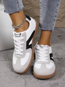 1 双透气系带休闲运动鞋，百搭白色运动鞋，适合春、夏、秋、冬，2025 年新款时尚男女运动鞋 - 白色 - 查看 3