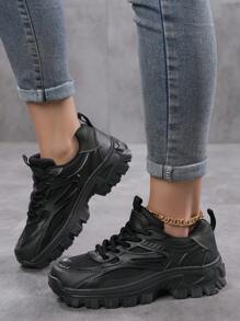Women Minimalist White Shoes Lace-Up Front Chunky Sneakers,Colorblock Lightweight Breathable Sporty Outdoor Sneakers Shoes For Women