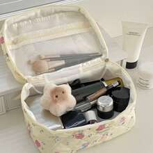 Bolsa de maquillaje suave con cremallera con diseño de ratón lindo, estuche de cosméticos con diseño de dibujos animados pintado a mano para uso en el hogar, viajes y exteriores