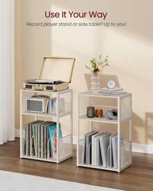 VASAGLE Record Player Stand, 3-Tier Side Table, Vinyl Record Storage Up To 100 Albums, End Table For Living Room, Bedroom - White - View 5