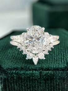 Stylever 1套925纯银V形六爪眼戒指，女士珠宝，迷人承诺戒指，精致珠宝礼品，适合女性约会、装饰、婚礼、订婚、周年纪念日及其他场合。 - 銀色 - 查看 4