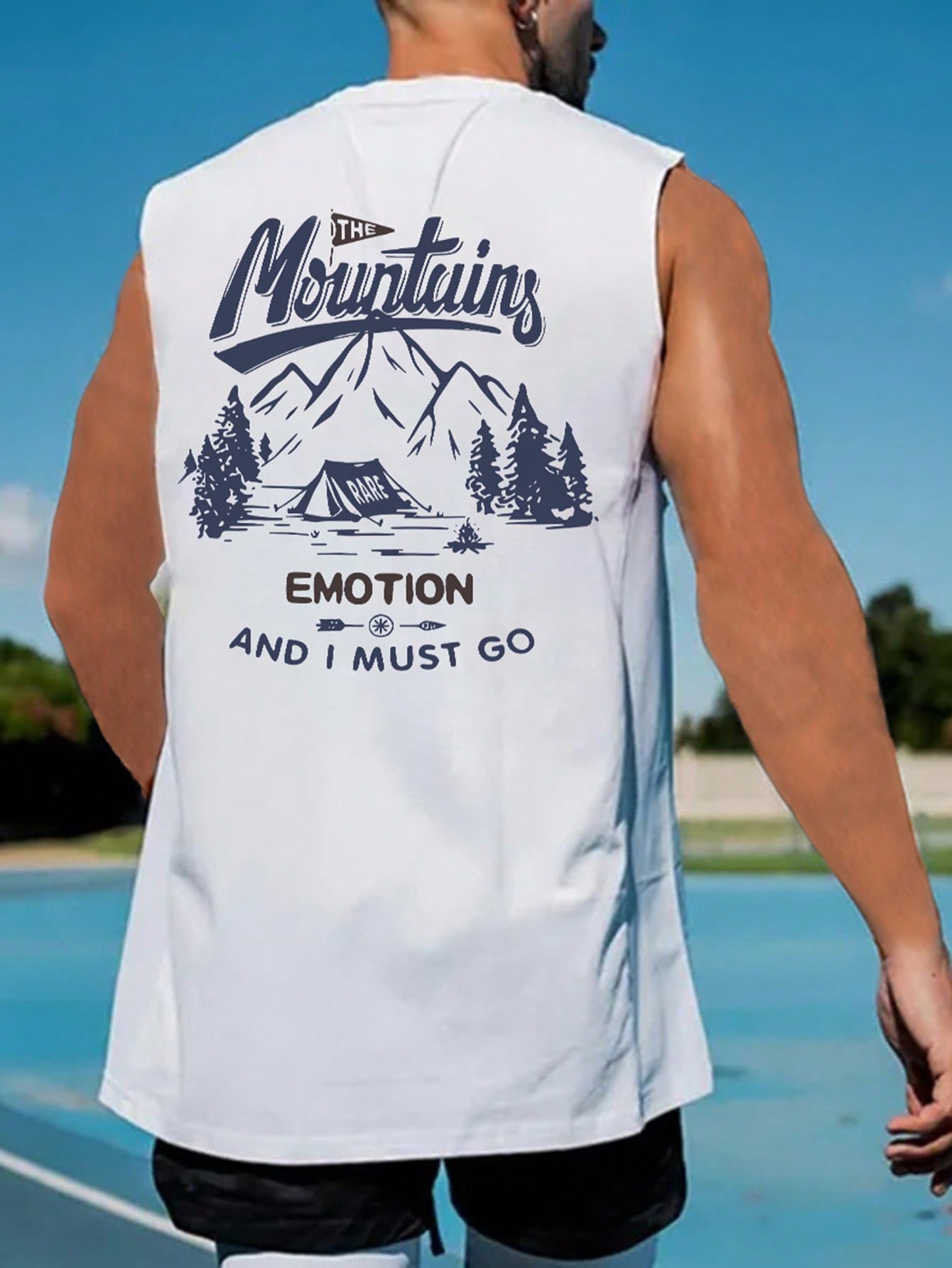 Men's Resort Casual Mountain Logo Print Wide Shoulder Tank Top