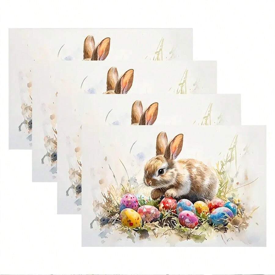 1/4/6/8 Pcs Easter Spring Placemats, Cute Bunny Silhouette & Floral Design, 12"X18" Polyester Table Mats, Suitable For Kitchen, Dining Room And Easter Party Holiday Decor