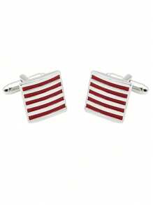 1 Pair Fashionable Blue And Red Striped Cufflinks, European And American Style Business Casual Cuff Links Accessory For Men And Women's Suit Shirts