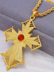 Juego de collar con colgante de cruz grande chapado en oro de 24K de aleación de zinc, accesorio clásico