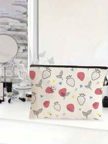 1 Túi đựng đồ trang điểm in họa tiết dâu tây - Túi đựng đồ vệ sinh du lịch bằng polyester nhẹ và không mùi, Túi vải đa năng hoạt hình dâu tây vui nhộn, Túi đựng sạc, Túi đựng đồ trang điểm du lịch thiết yếu - Nhiều màu - Xem 6