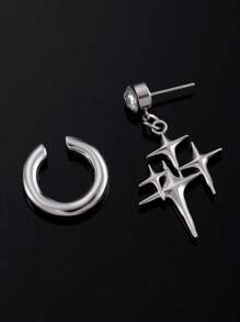 1 Set de aretes de clip de aleación de cobre con estilo punk de estrella, aretes de joyería de moda para mujeres, apropiado para fiestas y uso diario