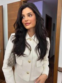 Women's New Short Jacket, Coarse Woolen, Simple And Fashionable, Symmetrical Pocket Texture, Small Fragrant Style Jacket - White - View 8