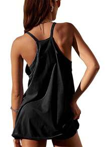 Women Athletic Mini Dresses Built-In Shorts Set Summer Sleeveless Sundress Hot Shot Mini Dress - màu đen - Xem 2