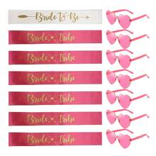 7/14pcs Bride To Be Gift Set, Polyester Bride Tribe Sashes With Heart Glasses, Bridal Shower & Wedding Party Supplies, Bridesmaid Appreciation Present - Multicolor - View 6