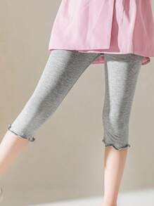 3pcs Kids Stretchy Frill Trim Solid Color 3/4 Leggings - Grey - View 4