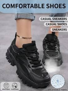 Women Minimalist White Shoes Lace-Up Front Chunky Sneakers,Colorblock Lightweight Breathable Sporty Outdoor Sneakers Shoes For Women