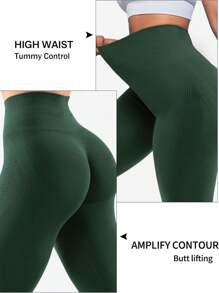 Amplify Scrunch Butt Lifting Leggings For Women Seamless Gym Workout Leggings High Waist Tummy Control Yoga Pants - Dark Green - View 6