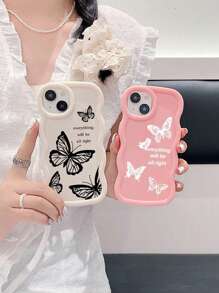 1pc Candy Color Wavy Mobile Phone Case Compatible With Iphone 16, Galaxy S24 Ultra, Infinix Smart 8/Infinix Hot 40i/Tecno Spark 20/Tecno Spark 20C/Tecno Spark Go 2024, Colorful Big & Small Butterfly Design