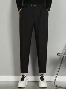 Men's Ice Silk Feeling Loose Straight Leg Slim Fit Ankle Length Solid Color Dress Pants, Flow Feeling - Black - View 1