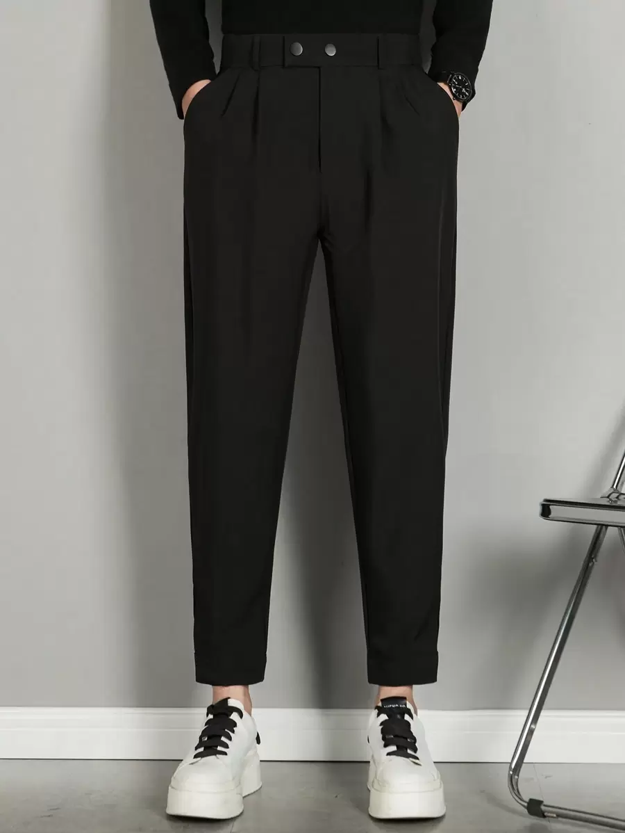 Men's Ice Silk Feeling Loose Straight Leg Slim Fit Ankle Length Solid Color Dress Pants, Flow Feeling - Black - View 1