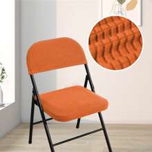 Folding Dining Chair Seat And Back Cover Set Solid Color Jacquard Stretch Chair Slipcover Home Decoration Chairs Not Included - Orange - View 4