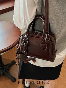 1 Pieza, Bolsa de tela Bowling de PU de estilo retro, Bolsa cuadrada pequeña de mujer con cierre de cremallera, Bolso bandolera transversal (Sigue la tienda para accesorios colgantes anudados), Adecuado para niñas, mujeres, estudiantes universitarias, nuevos profesionales y trabajadores de oficina, Muy adecuado para trabajo, negocios, ir y venir del trabajo, escuela