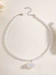1pc Bohemian Beach Retro Style Resin White Shell Pendant Necklace With Faux Pearl & Beads, Single Layer, Suitable For Activities, Beach Parties & Gatherings, Gift