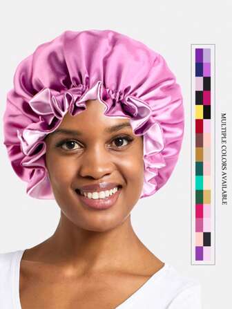 1pc Women's Extra Large Double Layer Lace Trim Sleep Cap, Round Hat For Chemo Hair Loss