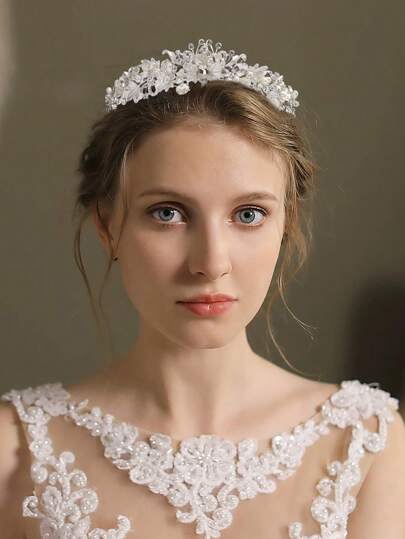 1pc Fashionable & Elegant Alloy Bridal Crown, Suitable For Women's Wedding, Party, Halloween Costume Accessories