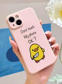 1 件简约可爱卡通黄鸭图案柔软穿孔粉色防滑手机壳适用于 11/12/13/14/15/16 Pro Max 防水防震防摔防刮 - 彩色 - 查看 1