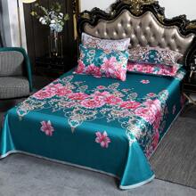 3件套冰丝印花床上用品套件（1张床单+2个枕套），春夏季凉爽冰丝床单