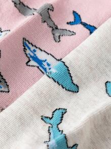 5pcs/Pack Cartoon Shark Print Breathable Short Socks, Fashionable Versatile Soft & Comfortable, Suitable For Spring, Summer, Autumn - Multicolor - View 7