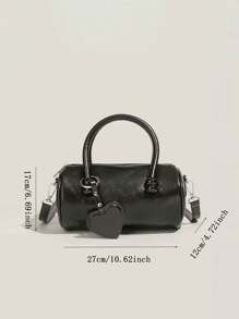 深色优雅亮面油皮圆柱包，小众设计波士顿枕头小包，时尚西式手提斜挎包 - 黑色 - 查看 8