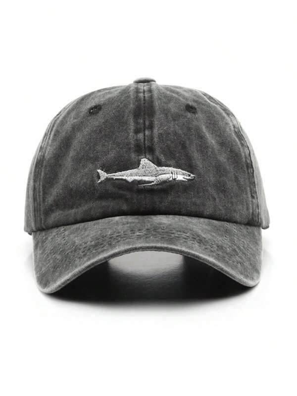 1 Stück unisex vintage Washed Baseballkappe mit Hai-Stickerei, Sport Lässig Hut, Valentinstags-Geschenk
