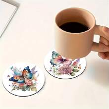 1 bộ/4/6 miếng lót ly họa tiết bướm và hoa, tấm cách nhiệt, tấm lót có thể giặt được, tấm lót bàn chống bỏng chống trượt, miếng lót ly trên ô tô, hoàn hảo cho gia đình, quán cà phê, văn phòng, nhà bếp, giờ uống trà, đồ trang trí tiệc theo chủ đề, quà tặng tinh tế - Nhiều màu - Xem 4