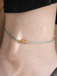 1pc Multicolor Fish Pattern Leather Cord Metal Anklet, Fashion & Personalized, Suitable For Women Party & Daily Wear - Multicolor - View 2