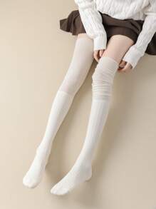 1 o 2 pares de calcetines hasta la rodilla para damas, calcetines gruesos blancos, calcetines largos hasta el muslo de color sólido a juego para botas