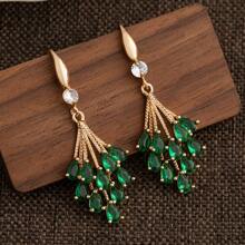 1 对春夏绿叶形泪珠耳环，精致设计，适合时尚女性，优雅的派对配饰 - 綠色 - 查看 3