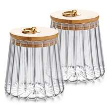 2PCS Glass Coffee Nuts Canister Airtight Storage Jar Petal Decorative Container With Bamboo Lid Metal Handle For Kitchen, Pantry, Or Dry Food Storage .Easy To Grasp 700ml, 23 FL OZ - 2PCS-cone-bamboo Cover - View 1