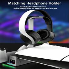 适用于 P-5 Pro/P-5 超薄控制台盘/数字 3 冷却风扇水平支架，带双控制器充电器 14 种 RGB 灯光模式和耳机支架-白色