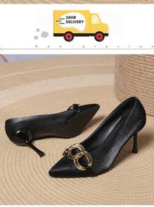 女士高跟鞋，黑色 8 厘米高跟鞋，优雅、时尚、百搭，适合户外 - 黑色 - 查看 2