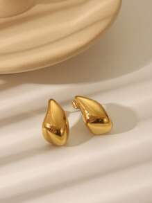 1 对不锈钢镀金简约几何珠水滴耳钉，女士女孩日常、节日、婚礼、派对、生日、节日装饰或礼物 - 金色 - 查看 4