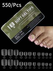 550 قطعة من أطراف الأظافر الشفافة المربعة القصيرة، مجموعة كاملة من أظافر الأصابع الكاملة المطفأة المريحة والملاصقة، لا تظهر أظافر صناعية للأصابع الكاملة، مستلزمات الأظافر