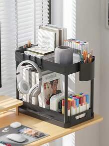 1 pieza Organizador de fregadero, Estantería de almacenamiento de 2 pisos, Almacenamiento de cocina, Organizador y almacenamiento de fregadero, Accesorios para el cuarto de almacenamiento de alimentos, Cajón deslizante inferior, Cesta de almacenamiento con estilo de cajón, Estantería para especias de cocina, Accesorios de cocina, Decoración del hogar, Día de la Madre, Regalo para mi madre - Negro - Ver 6