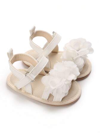 可爱女孩花卉 PU 鞋，带柔软橡胶外底，时尚婴儿夏季凉鞋