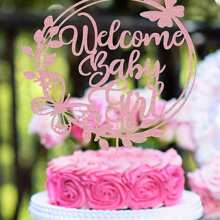 1 Pc Welcome Baby Girl Cake Topper - Rose Golden Glitter - For Baby Shower, Birthday Party & Gender Reveal - Baby Girl Decorations - Perfect Gift For Expecting Parents