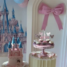 12/24/36 件蝴蝶结蛋糕装饰，生日庆祝派对用品，带粉色蝴蝶结的纸杯蛋糕装饰